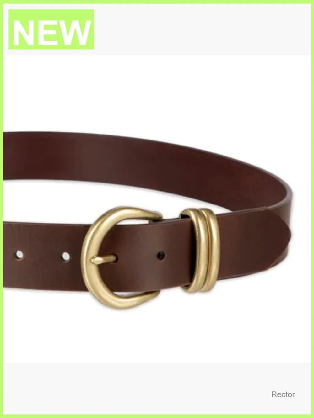 Round Cut Edge Logo Loop Genuine Leather Belt - 7 Hole Adjustable